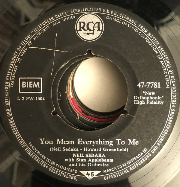 Neil Sedaka With Stan Applebaum And His Orchestra : You Mean Everything To Me / Run Samson Run (7", Single)