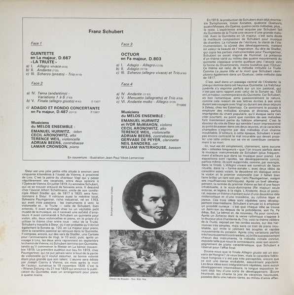 Schubert*, Musiciens Du Melos Ensemble* : Quintette En La Majeur "La Truite" / Octuor En Fa Majeur (2xLP, Album)