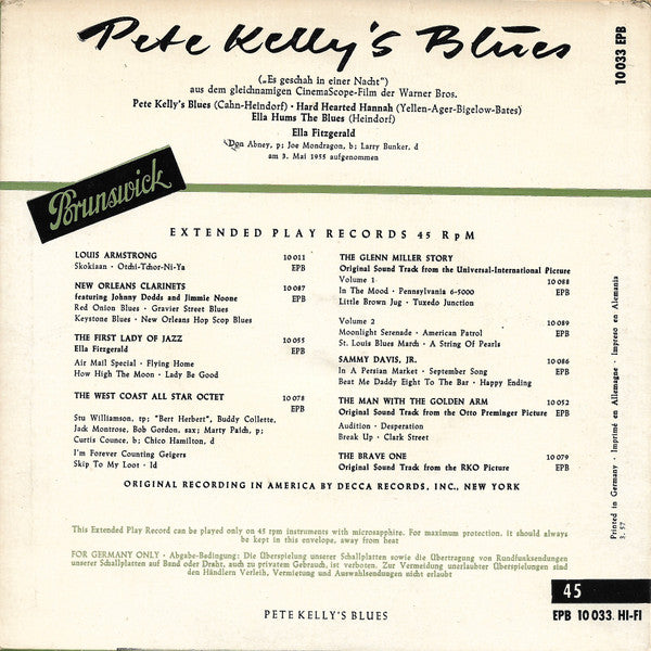 Ella Fitzgerald : Pete Kelly's Blues (7", EP)