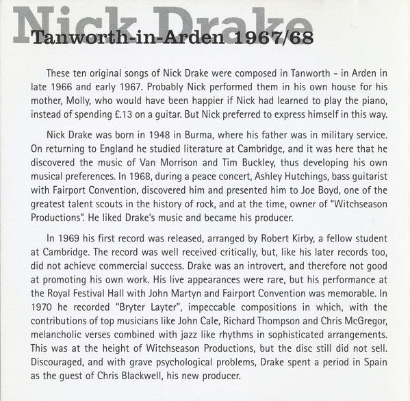 Nick Drake : Tanworth-in-Arden 1967/68 (CD, Comp, Unofficial)