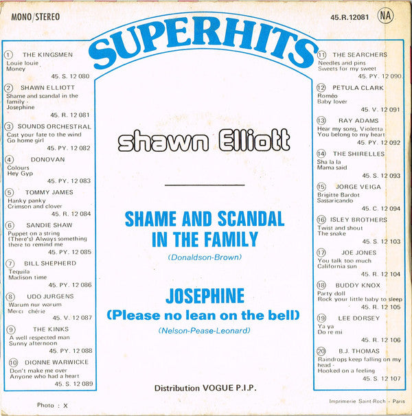 Shawn Elliott : Shame And Scandal In The Family / Josephine (7", Single)