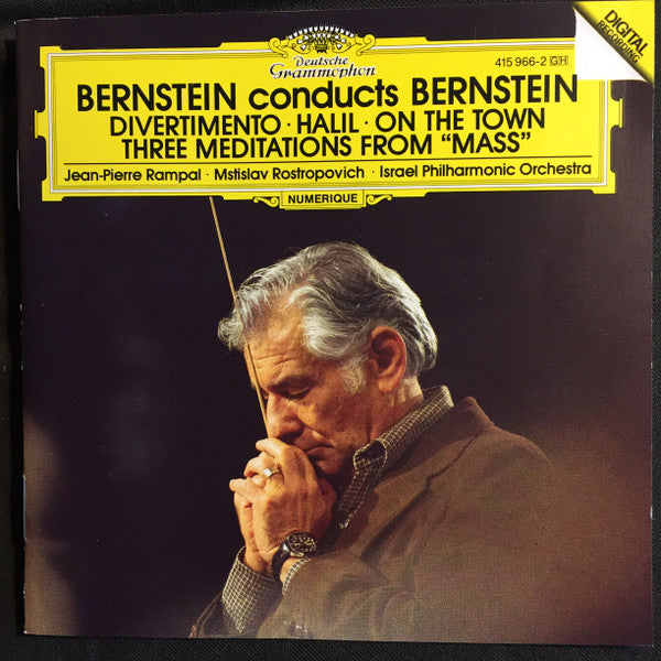 Leonard Bernstein Conducts Leonard Bernstein – Jean-Pierre Rampal · Mstislav Rostropovich · Israel Philharmonic Orchestra : Divertimento / Halil / Meditations From “Mass” / On The Town (CD, Comp, RE)