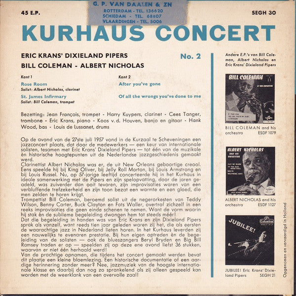 Eric Krans' Dixieland Pipers : Kurhaus Concert No. 2 (7", EP)