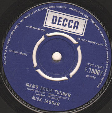 Mick Jagger : Memo From Turner / Natural Magic (7", Single, Com)