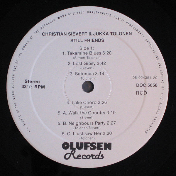 Christian Sievert & Jukka Tolonen : Still Friends (LP, Album)