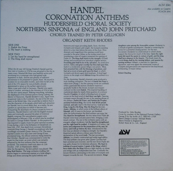 Georg Friedrich Händel - Huddersfield Choral Society, Northern Sinfonia, John Pritchard : Coronation Anthems (LP)