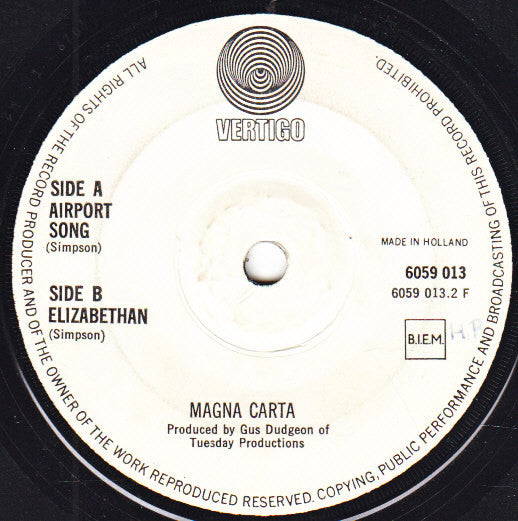 Magna Carta : Airport Song (7", Single, Sol)