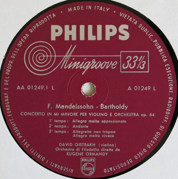 David Oistrach - Felix Mendelssohn-Bartholdy, Wolfgang Amadeus Mozart - The Philadelphia Orchestra, Eugene Ormandy : Concerto For Violin And Orchestra In E Minor Op. 64 / Concerto For Violin And Orchestra In D Major K. 218 (LP, Mono)