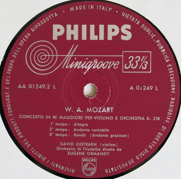 David Oistrach - Felix Mendelssohn-Bartholdy, Wolfgang Amadeus Mozart - The Philadelphia Orchestra, Eugene Ormandy : Concerto For Violin And Orchestra In E Minor Op. 64 / Concerto For Violin And Orchestra In D Major K. 218 (LP, Mono)