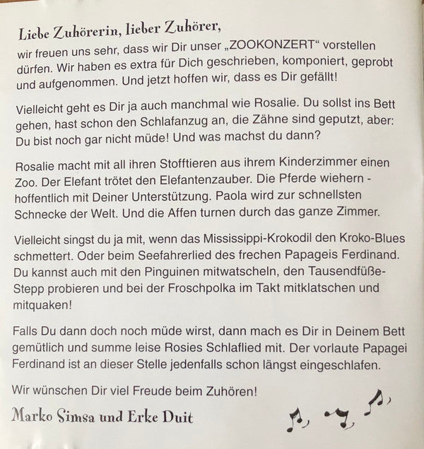 Marko Simsa, Erke Duit : Das Zookonzert (CD, Album)