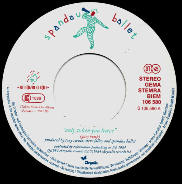 Spandau Ballet : Only When You Leave (7", Single)