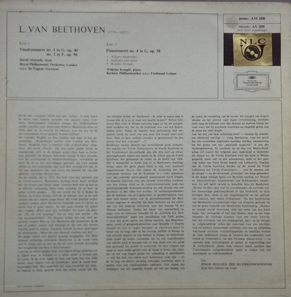 Ludwig van Beethoven : Vioolromances Nos. 1 En 2 / Pianoconcert No. 4 (LP, Comp)