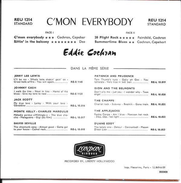 Eddie Cochran : C'mon Everybody (CD, EP, RE, RM)