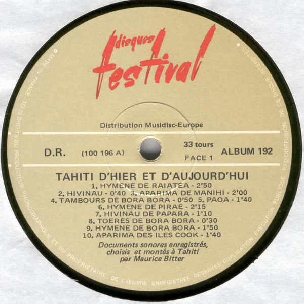 Unknown Artist : Tahiti D'Hier Et D'Aujourd'Hui (2xLP, Album, Comp)