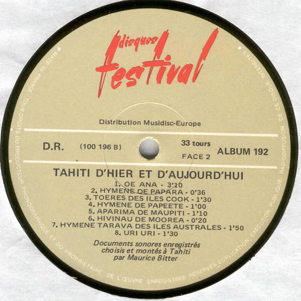 Unknown Artist : Tahiti D'Hier Et D'Aujourd'Hui (2xLP, Album, Comp)