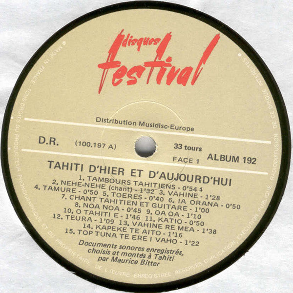 Unknown Artist : Tahiti D'Hier Et D'Aujourd'Hui (2xLP, Album, Comp)