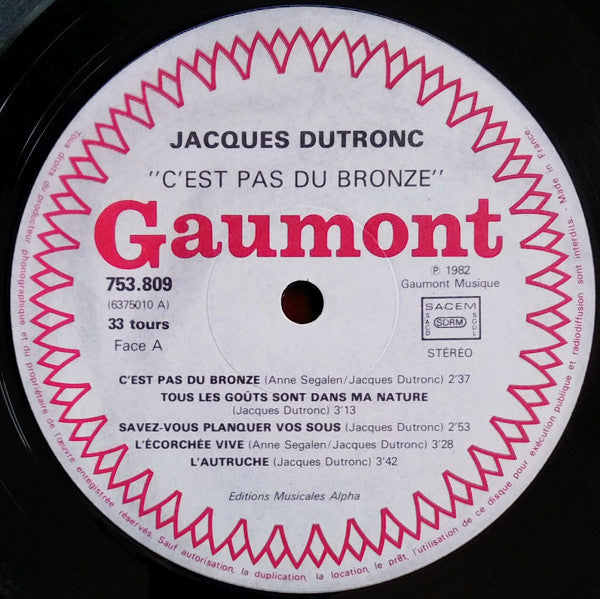 Jacques Dutronc : C'est Pas Du Bronze (LP, Album)