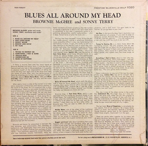 Sonny Terry & Brownie McGhee : Blues All Around My Head (LP, Album, Mono)