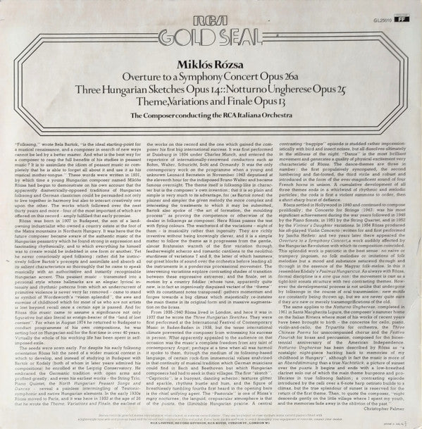 Miklós Rózsa - Miklós Rózsa, RCA Italiana Symphony Orchestra : Overture To A Symphony Concert (Rozsa Conducts Rozsa) (LP, RE)