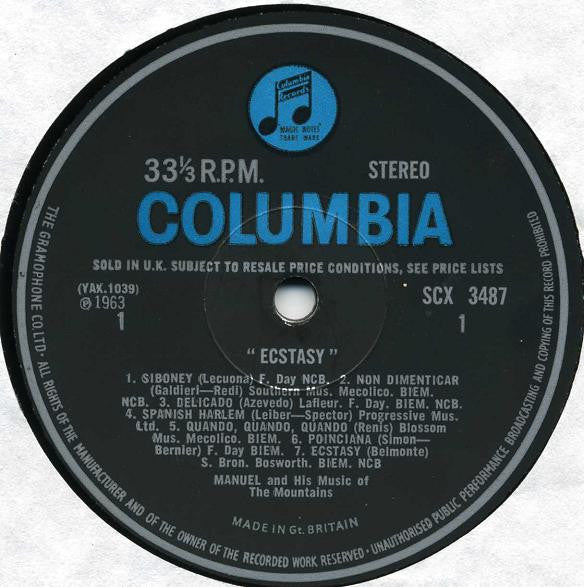 Manuel And His Music Of The Mountains : Ecstasy (LP, Album, RE)