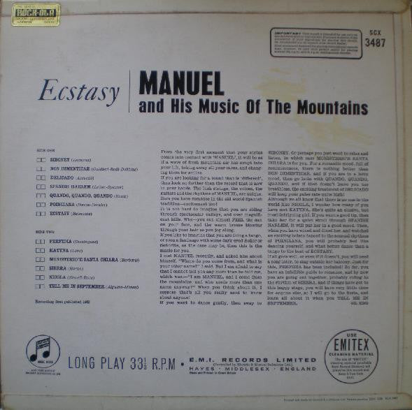 Manuel And His Music Of The Mountains : Ecstasy (LP, Album, RE)