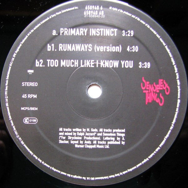 Senseless Things : Primary Instinct (12", Single)