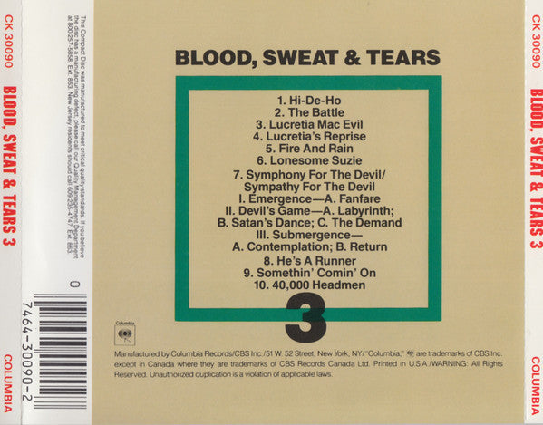 Blood, Sweat And Tears : Blood, Sweat & Tears 3 (CD, Album, RE, RP)