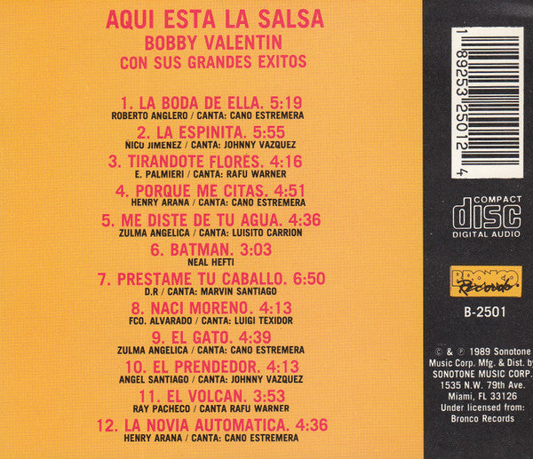 Bobby Valentín* : Aqui Está La Salsa Con Sus Grandes Exitos (CD, Comp)