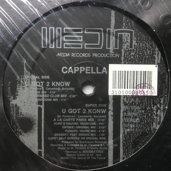 Cappella : U Got 2 Know (12", Bla)