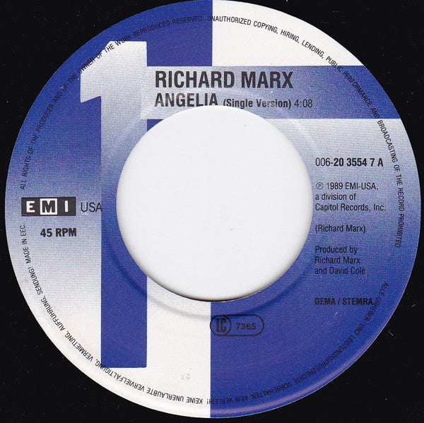 Richard Marx : Angelia (7", Single)