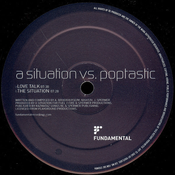 A Situation Vs. Poptastic : Love Talk / The Situation (12")