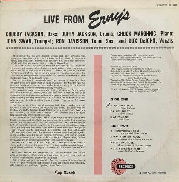 Summer Festival All Star Jazz Band : Live From Erny's (LP)