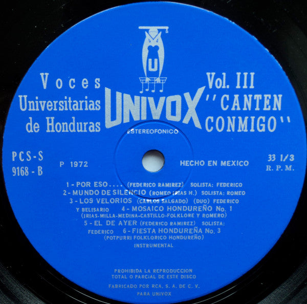 Voces Universitarias De Honduras : Volumen  3 "Canten Conmigo" (LP, Album)