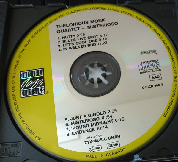 Thelonious Monk Quartet* : Misterioso (CD, Album, RE)