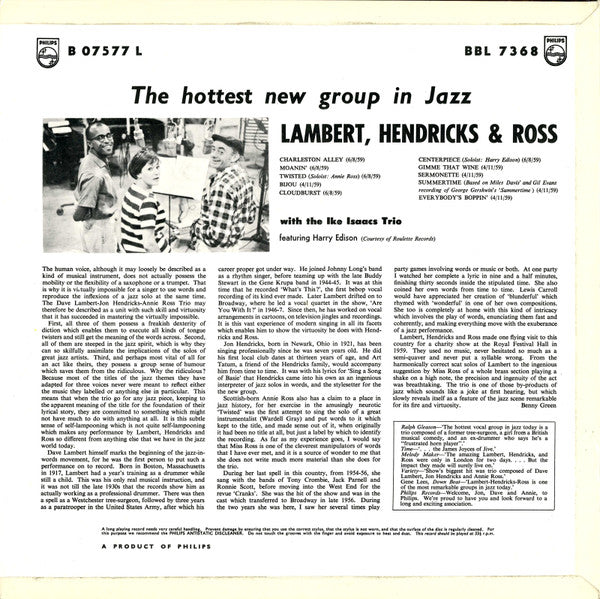 Lambert, Hendricks & Ross : The Hottest New Group In Jazz (LP, Album, Mono)