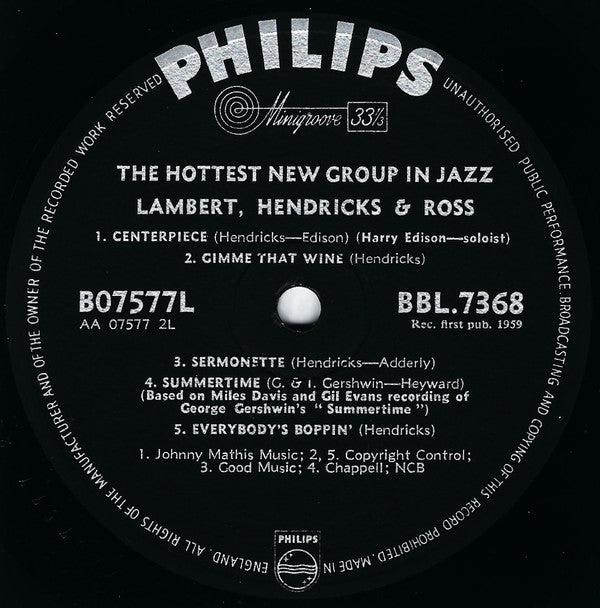 Lambert, Hendricks & Ross : The Hottest New Group In Jazz (LP, Album, Mono)