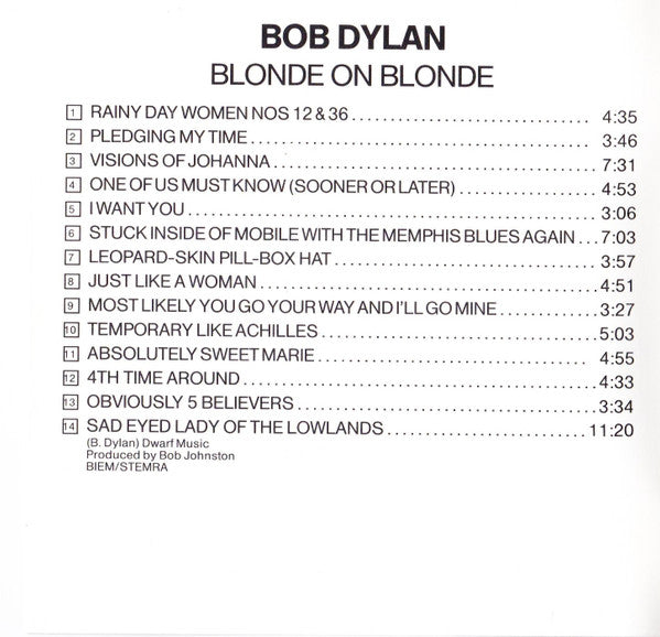 Bob Dylan : Blonde On Blonde (CD, Album, RE, DAD)