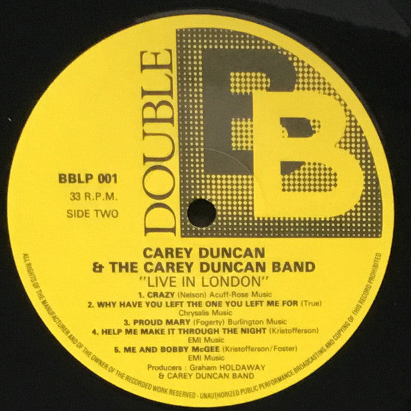 Carey Duncan (2) & The Carey Duncan Band : Live In London (LP)