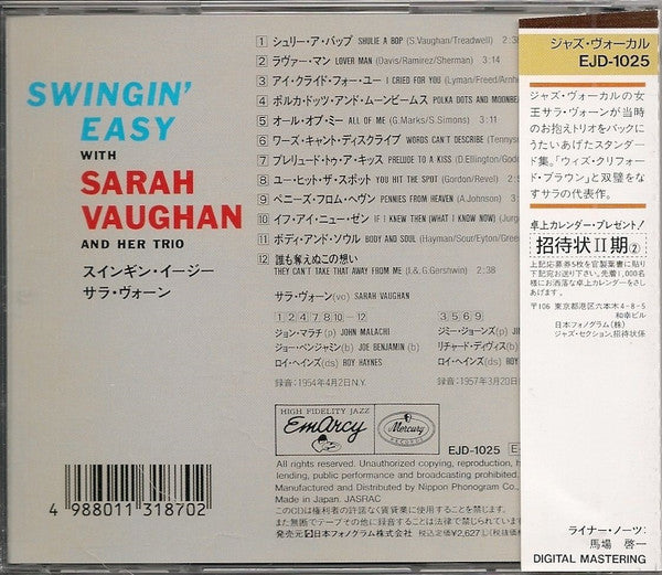 Sarah Vaughan And Her Trio : Swingin' Easy (CD, Album, RE)