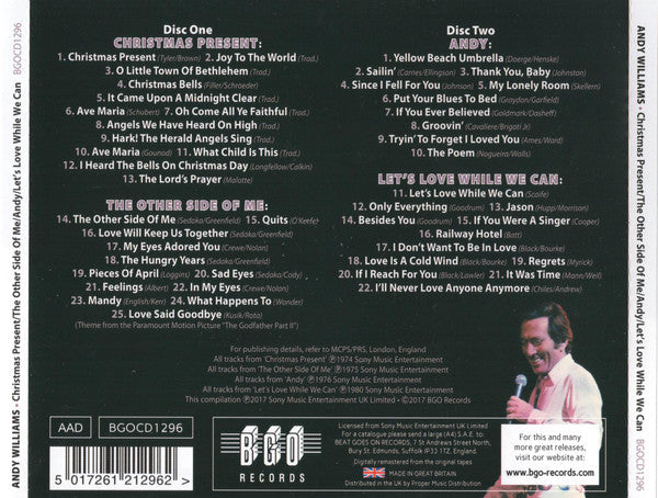 Andy Williams : Christmas Present / The Other Side Of Me / Andy / Let’s Love While We Can (2xCD, Album, Comp, RM)