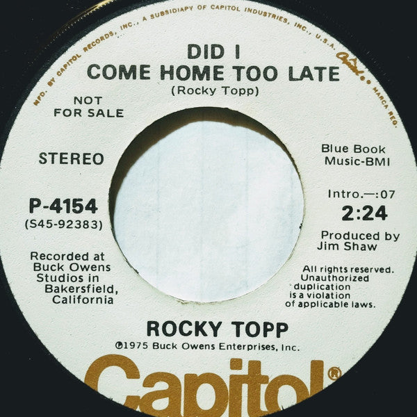 Rocky Topp : I Can't Live Without You Bar And Grill (7", Single, Promo)