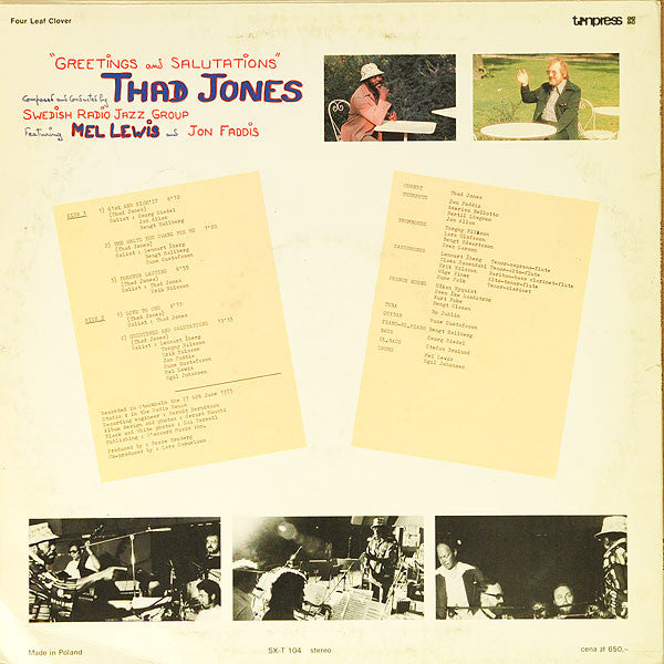 Thad Jones, Radiojazzgruppen Featuring Mel Lewis And Jon Faddis : Greetings And Salutations (LP, Album)