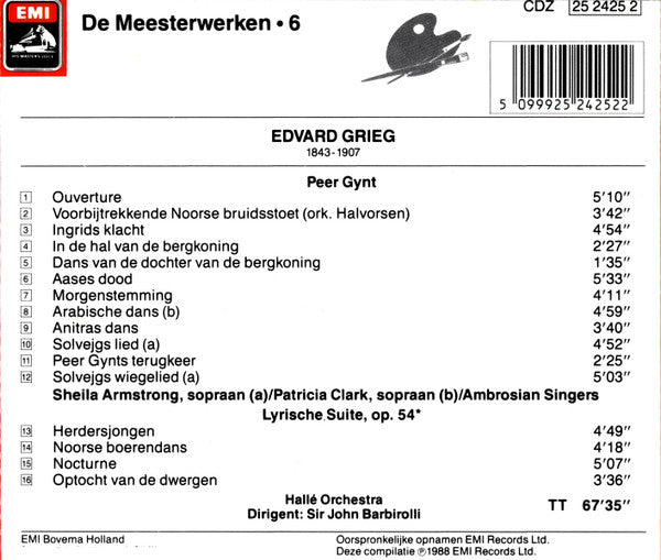 Edvard Grieg – Sheila Armstrong - Patricia Clark - The Ambrosian Singers - Hallé Orchestra, Sir John Barbirolli : Peer Gynt / Lyrische Suite (CD, Comp, RM)