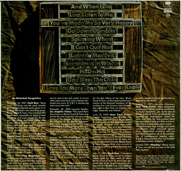 Blood, Sweat And Tears : Blood, Sweat & Tears Greatest Hits (LP, Comp, RE)