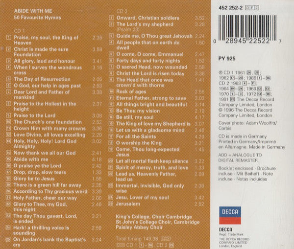 The King's College Choir Of Cambridge, St. John's College Choir, The Choir Of Paisley Abbey : Abide With Me, 50 Favourite Hymns (2xCD)