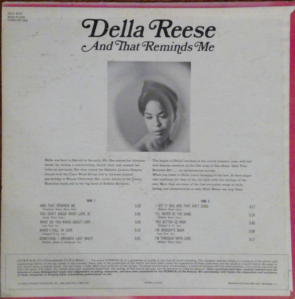 Della Reese : And That Reminds Me (LP, RE)