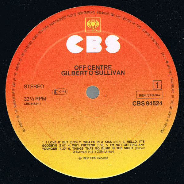 Gilbert O'Sullivan : Off Centre (LP, Album, Gat)