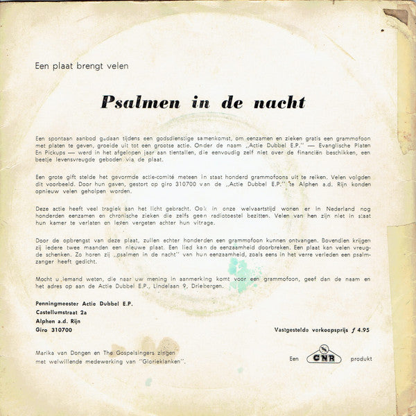 Klaas En Riek Post : Psalmen In De Nacht (7", EP)