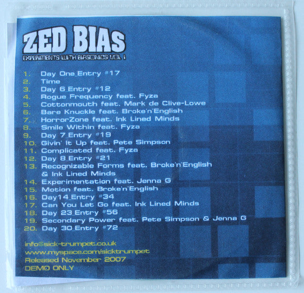 Zed Bias : Experiments With Biasonics Vol 1 (CDr, Album, Promo)