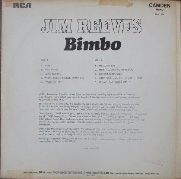 Jim Reeves : Bimbo (LP, Album, Mono, RE)